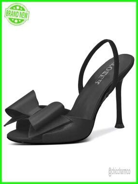 Satin Slingback Open Toe Mules Sandals Bow Stiletto Heel Comfortable Party Shoes